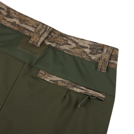 Early Bird Turkey Pant with Insect Repellent, showcasing camouflage pattern, stretch waistband, and cargo pockets, designed for enhanced mobility and protection while hunting.