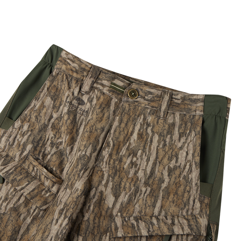 Early Bird Turkey Pant with Insect Repellent featuring camouflage design, durable polyester, stretch waistband, and cargo pockets, ideal for turkey hunting with tick protection.