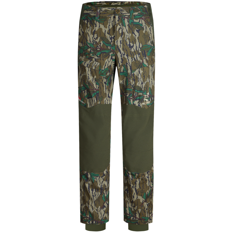 Early Bird Turkey Pant with Insect Repellent featuring a camouflage pattern, designed for mobility and protection in hunting environments.