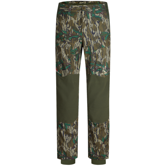 Early Bird Turkey Pant with Insect Repellent featuring a camouflage pattern, designed for mobility and protection in hunting environments.