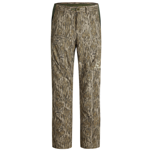 Turkey Pant with Spider Web Technology, featuring camouflage design, stretch waistband, and reinforced knees, ideal for silent and comfortable hunting adventures.