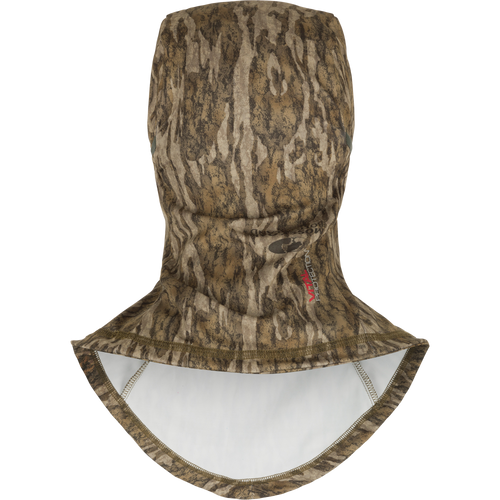 Early Bird Facemask with Insect Repellent featuring camouflage design, double-sided print, and micro vent holes for breathability, ideal for hunting and outdoor protection.