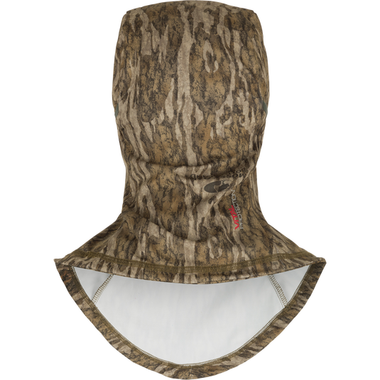 Early Bird Facemask with Insect Repellent featuring camouflage design, double-sided print, and micro vent holes for breathability, ideal for hunting and outdoor protection.