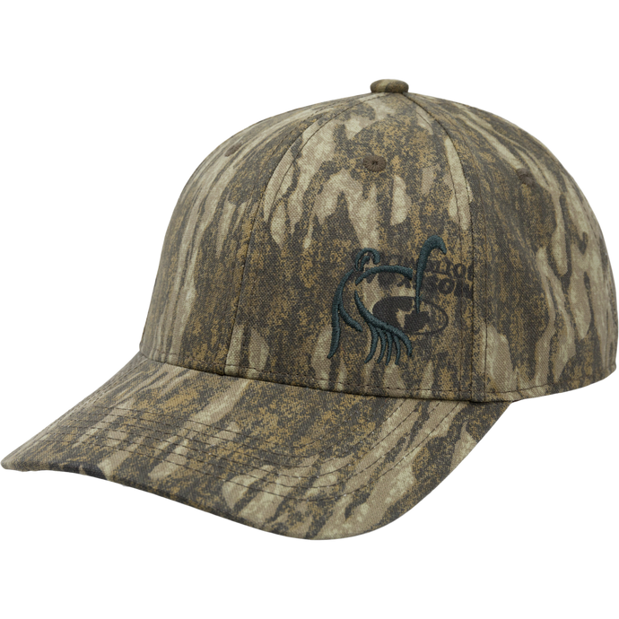 Side Logo Ball Cap with camouflage design, featuring a 6-panel construction, mid-profile fit, cotton sweatband, and snapback closure for comfort and style.