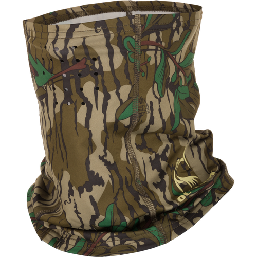 Performance Stretch-Fit Half Mask with camouflage design, featuring a bird motif and perforated nose and mouth holes for enhanced breathability and comfort.