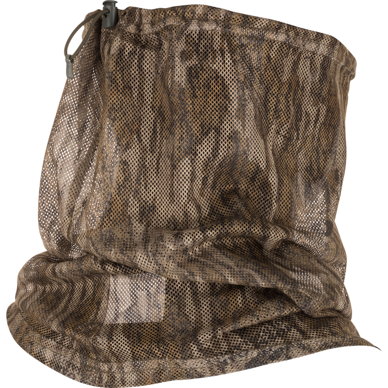 Performance Mesh Half Mask featuring a breathable polyester mesh with bungee cord adjustment for secure fit and comfort, ideal for hunting and outdoor activities.