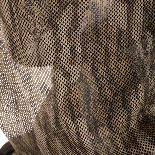 Performance Mesh Half Mask in close-up, showcasing breathable polyester mesh and bungee adjustment for a secure fit, ideal for hunting and outdoor activities.