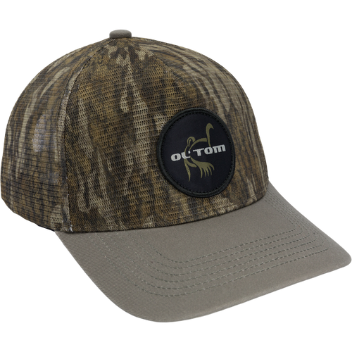 Ol' Tom Logo Mesh Hat with breathable mesh, mid-profile fit, and snapback closure, ideal for outdoor activities by Drake Waterfowl.