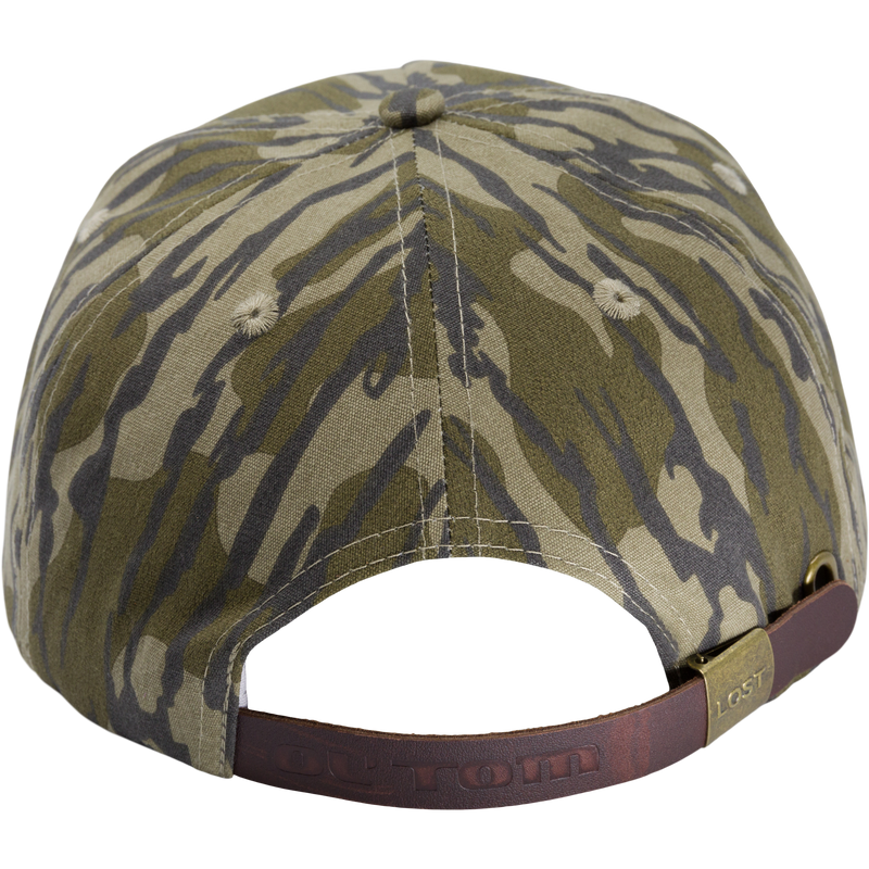 Ol' Tom X Lost Hat Goat Rope Cap featuring a durable fabric blend, 550 paracord, and embossed leather adjustment strap for outdoor enthusiasts.