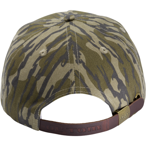 Ol' Tom X Lost Hat Goat Rope Cap featuring a durable fabric blend, 550 paracord, and embossed leather adjustment strap for outdoor enthusiasts.