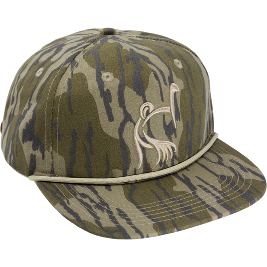 Ol' Tom X Lost Hat Goat Rope Cap featuring durable fabric and rugged accents, ideal for outdoor enthusiasts, showcasing a bird design on the front.