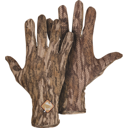 Performance Turkey Gloves featuring a logo, crafted from stretch knit material with silicone grip palms for enhanced dexterity, ideal for outdoor activities.