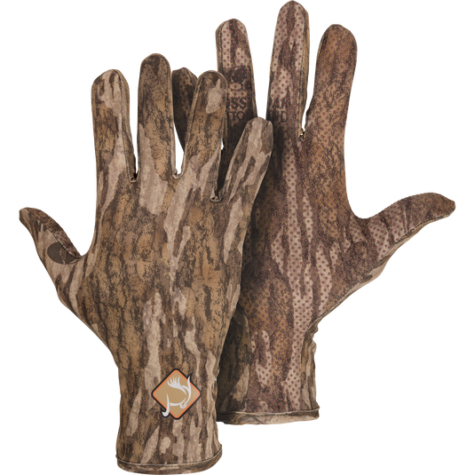 Performance Turkey Gloves featuring a logo, crafted from stretch knit material with silicone grip palms for enhanced dexterity, ideal for outdoor activities.