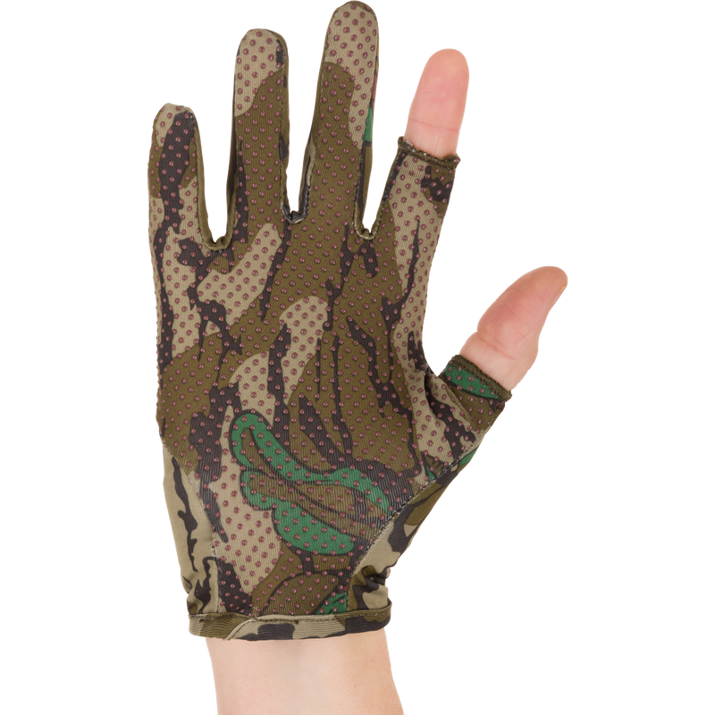 Youth Performance Glove on a hand, showcasing flexible polyester-spandex material and silicone grip texture, ideal for young outdoor enthusiasts seeking control and comfort.