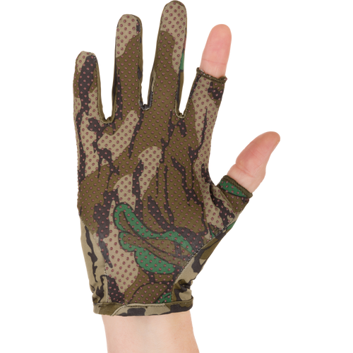 Youth Performance Glove on a hand, showcasing flexible polyester-spandex material and silicone grip texture, ideal for young outdoor enthusiasts seeking control and comfort.