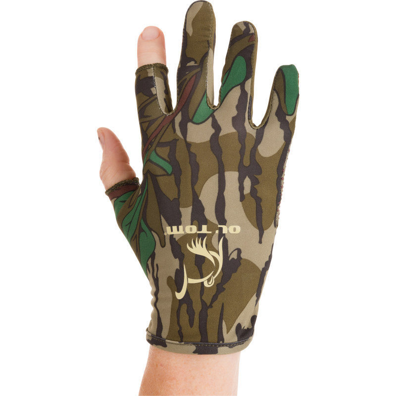 Youth Performance Glove with silicone grip texture, shown on a hand, crafted from polyester-spandex blend for flexibility and control, ideal for young outdoor enthusiasts.