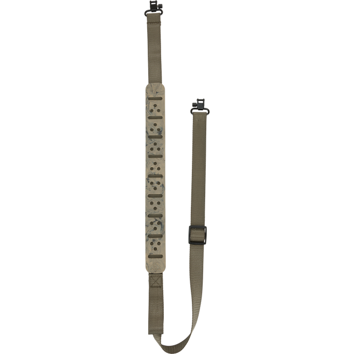 Gunslinger Shotgun Sling featuring a 1 nylon strap with metal rivets and non-slip pad for comfort, control, and easy adjustment, ideal for hunting.