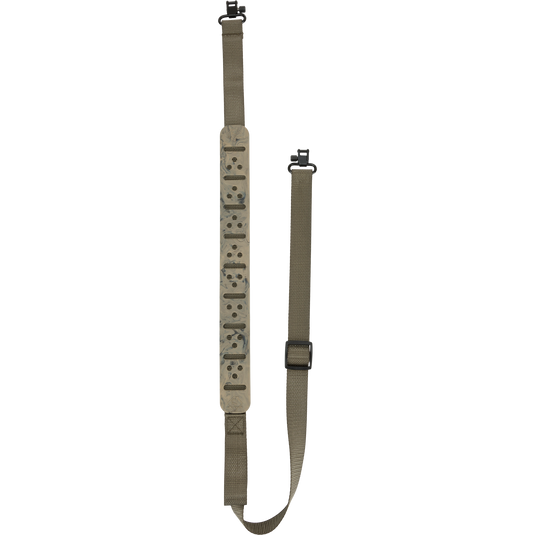 Gunslinger Shotgun Sling featuring a 1 nylon strap with metal rivets and non-slip pad for comfort, control, and easy adjustment, ideal for hunting.