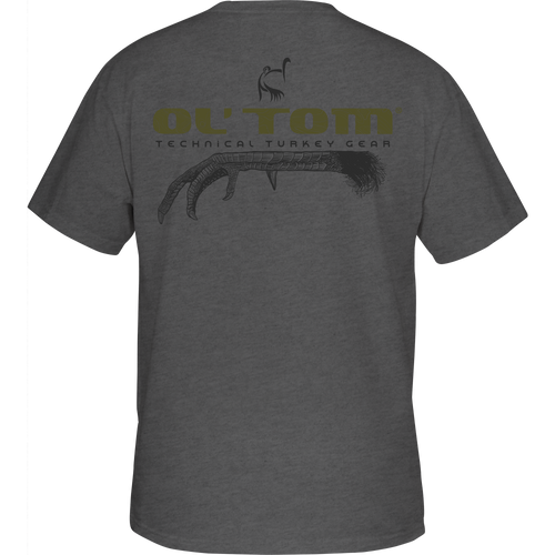 Ol' Tom Talons T-Shirt featuring a stylized turkey talon and Ol' Tom logo on front pocket, ideal for comfort and style.