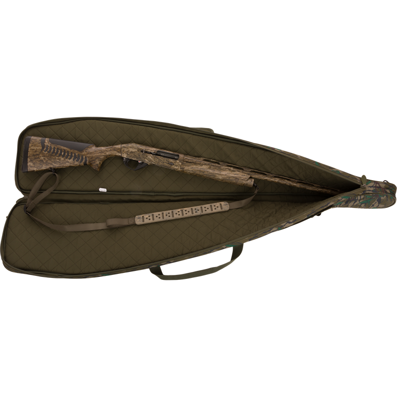 Turkey Gun with Optics Case featuring specific storage pockets, padded shoulder sling, and 52 capacity for transporting shotguns safely.