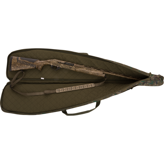 Turkey Gun with Optics Case featuring specific storage pockets, padded shoulder sling, and 52 capacity for transporting shotguns safely.