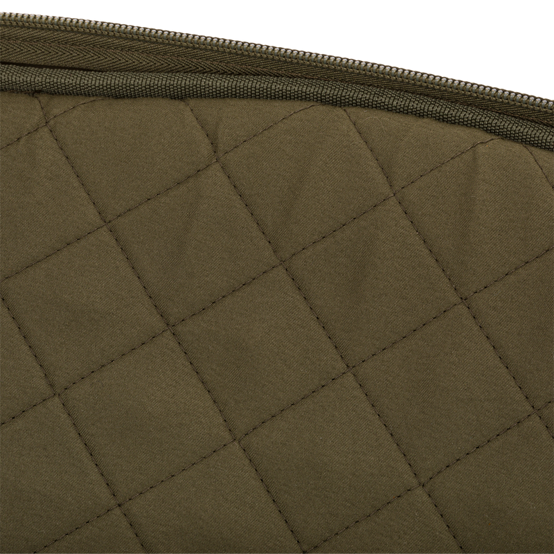 Turkey Gun with Optics Case featuring a close-up of its green quilted exterior and zipper, designed for safe transport and organized storage of hunting essentials.