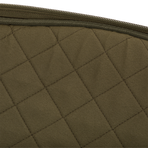 Turkey Gun with Optics Case featuring a close-up of its green quilted exterior and zipper, designed for safe transport and organized storage of hunting essentials.