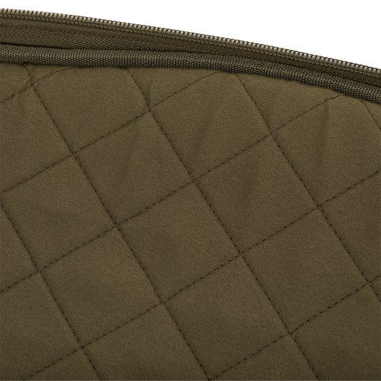 Turkey Gun with Optics Case featuring a close-up of its green quilted exterior and zipper, designed for safe transport and organized storage of hunting essentials.