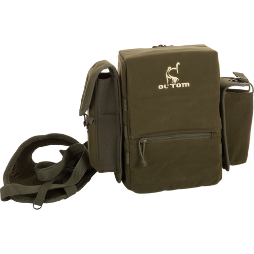 Run-N-Gun Turkey Chest Pack with logo, featuring a removable bino harness, multiple pockets, and a stowable rain fly, ideal for hunting trips.