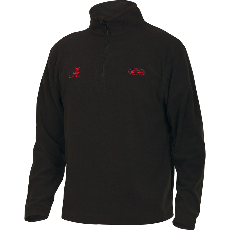 Alabama Camp Fleece 1/4 Zip Pullover, featuring a red University of Alabama logo, designed for cooler days with moisture-wicking and anti-pill properties.