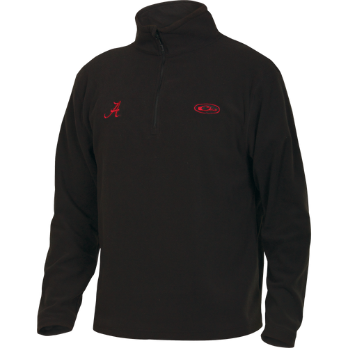 Alabama Camp Fleece 1/4 Zip Pullover, featuring a red University of Alabama logo, designed for cooler days with moisture-wicking and anti-pill properties.