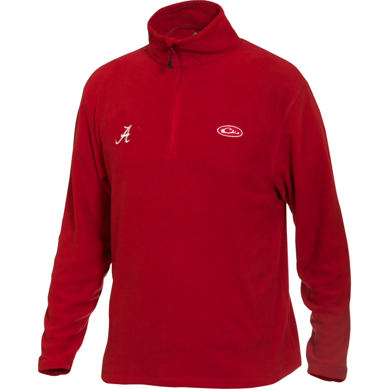 Alabama Camp Fleece 1/4 Zip Pullover featuring the University of Alabama embroidered logo on right chest, ideal mid-weight layer with anti-pill finish for durability.