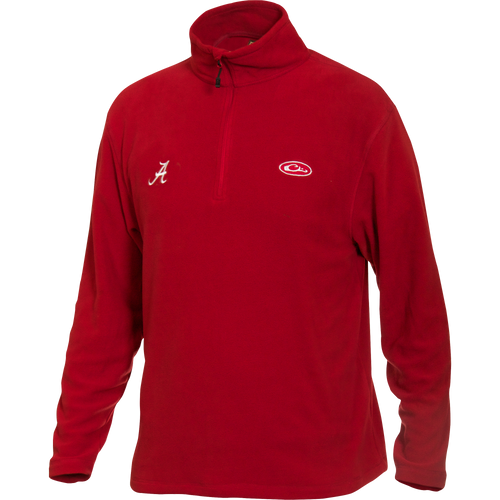 Alabama Camp Fleece 1/4 Zip Pullover featuring the University of Alabama embroidered logo on right chest, ideal mid-weight layer with anti-pill finish for durability.