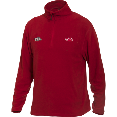 Arkansas Camp Fleece 1/4 Zip Pullover featuring University of Arkansas logo on chest, designed for layering with anti-pill and moisture-wicking micro-fleece.