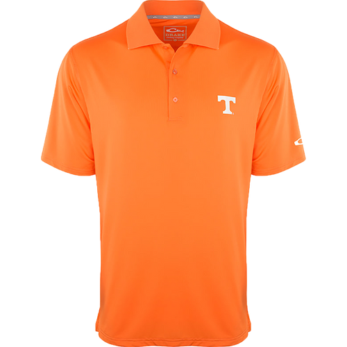 Tennessee Performance Stretch Polo with white T logo, featuring four-way stretch, moisture-wicking fabric. Ideal for sports events and casual outings.