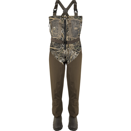 Front Zip Guardian Elite 4-Layer Wader w/ Tear-Away Liner [Stout] featuring durable TIZIP® MasterSeal 10 zipper, tear-away insulated liner, and reinforced seams for high-performance hunting.