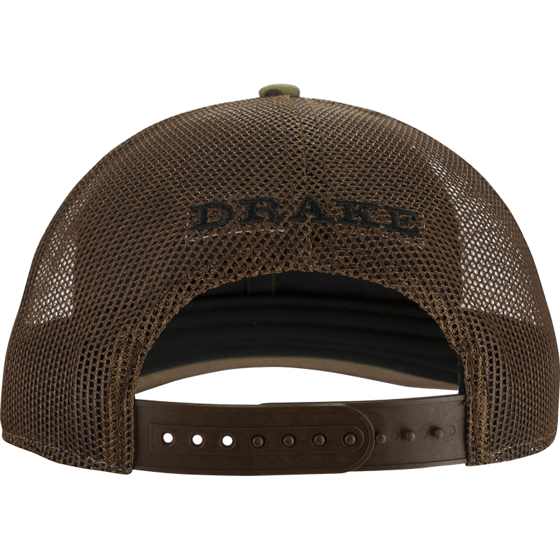 Oval Patch Ranger Camo Mesh Back Cap with black text on front, six-panel structured crown, pre-curved visor, and adjustable snapback closure.