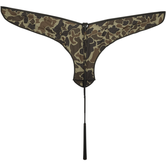 Camouflage Goose Flag with durable 150D PU-coated polyester and custom molded rubber handle for enhanced grip, ideal for hunting and outdoor use.