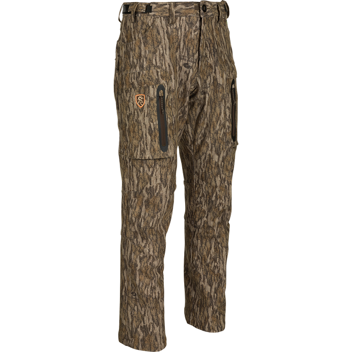 A pair of Pursuit Tech Stretch Pants with Agion Active XL® for cool to cold days afield. Durable 100% polyester bonded fleece fabric with 4-way stretch. Zippered hip vents for heat regulation. Strategically placed zippered pockets for easy access. Lightweight Early-Mid Season big game pant.