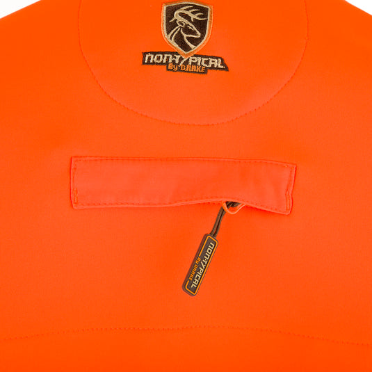 Blaze Orange Vest with Scent Control featuring multiple pockets, including vertical chest pockets, a front-load game bag, and fleece-lined hand warmer pockets.