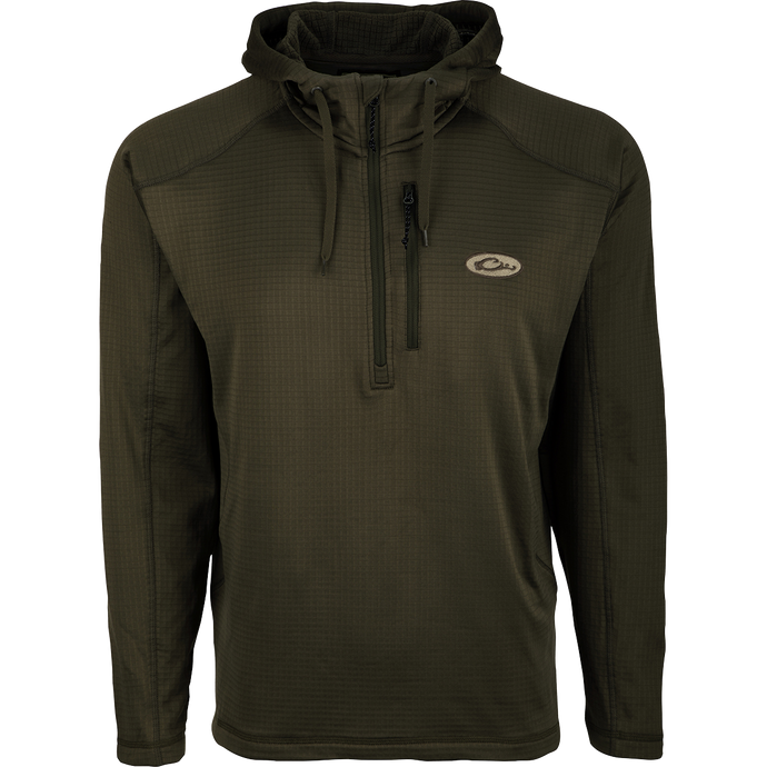 MST Breathelite Quarter Zip Hoodie: Ultralight insulation and moisture management in a stylish hoodie design. Four-way stretch polyester micro-fleece with soft hood for added warmth. Raglan sleeves for improved range of motion. Vertical zippered chest pocket.