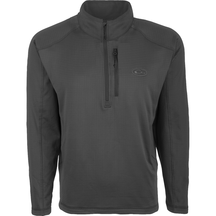 MST Breathelite 1/4 Zip Pullover: A grey jacket with a zipper, providing ultralight insulation and moisture management for active outdoorsmen. Constructed of stretch polyester micro-fleece with a soft grid-fleece backing for comfort. Raglan sleeves allow improved range of motion.