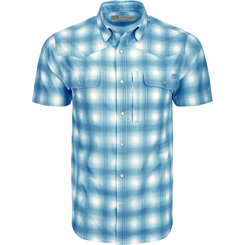 Blue Plaid Short Sleeve Fishing Shirt