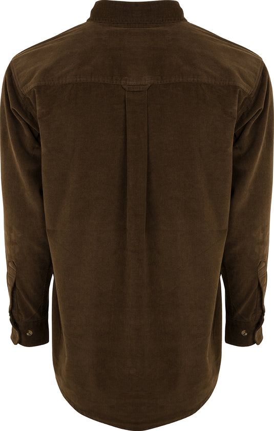 Country Corduroy Shirt, a brown corduroy top with two front chest pockets and a button-down collar. Made from 100% cotton eight-wale corduroy fabric, perfect for work and field use.