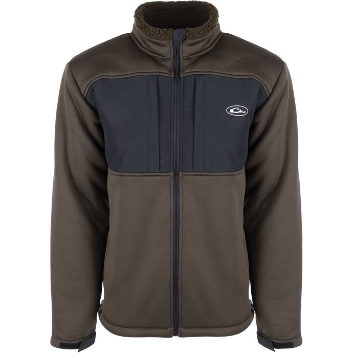 Sherpa Fleece Lined Jacket with zippered pockets, adjustable cuffs, and side waist cinch cord. Made of 100% Polyester Stretch Fabric and lined with 400g Sherpa Fleece for ultimate warmth and comfort.