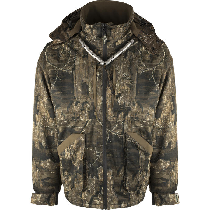 MST Refuge 3.0 Waterfowler's Wading Jacket with HyperShield™ 2.0, featuring durable zippers and pockets, designed for hunting in water and harsh conditions.