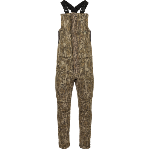 MST Ultimate Wader Bib: Brown overalls with straps, Sherpa-lined pockets, 4-way stretch, gusseted crotch, articulated knees, zippered security pockets.