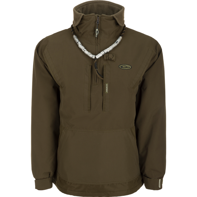 MST Waterproof Fleece-Lined 1/4 Zip Jacket, a versatile pullover for hardcore hunters. Waterproof, windproof, and breathable. Adjustable cuffs, extendable collar, and multiple pockets for storage and comfort.