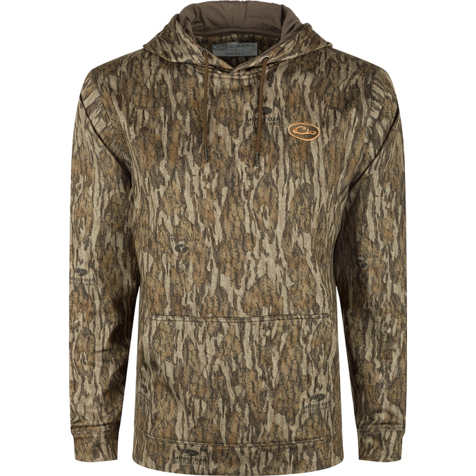 MST Performance Hoodie: A rugged camouflage hoodie with a logo, double-lined hood, and kangaroo pouch for extra warmth and wind protection. Soft, combed fleece interior and excellent stretch for comfort and mobility.
