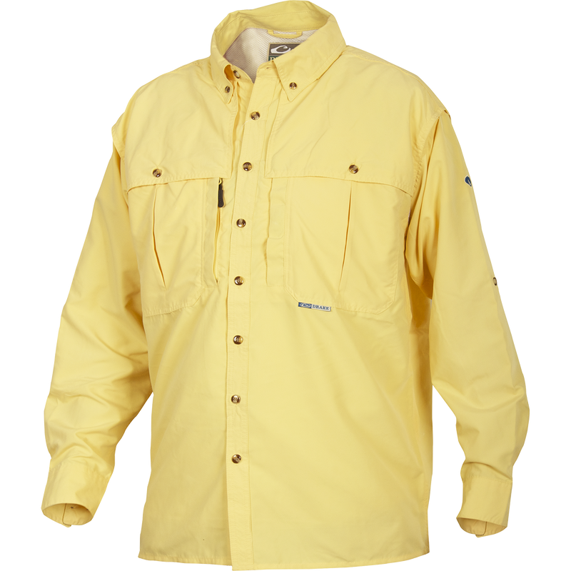 Solid Wingshooter's Shirt L/S featuring long sleeves, front and back ventilation, oversized chest pockets, zippered vertical right chest pocket, and Magnattach™ left chest pocket.